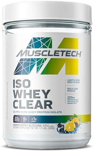Muscletech Whey Protein Powder Clear Whey Protein Isolate Whey Isolate Protein Powder For Women & Men Clear Protein Drink 22G Of Protein 90 Calories Lemon Berry Blizzard 1.1Lb(19 Servings)