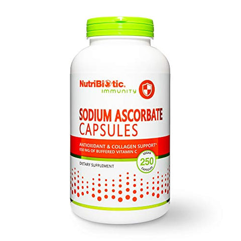 NutriBiotic Sodium Ascorbate Buffered Vitamin C Capsules Vegan NonAcidic and Easier on Digestion Than Ascorbic Acid Essential Immune Support and Antioxidant Supplement Gluten and GMO 250 Ct