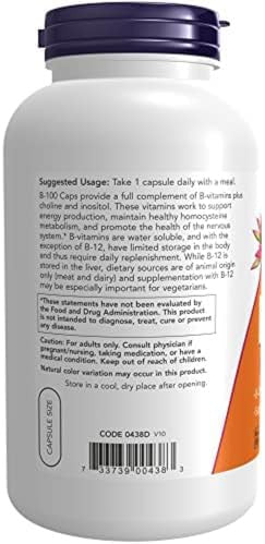 Now Supplements Vitamin B100 Energy Production Nervous System Health 250 Veg Capsules