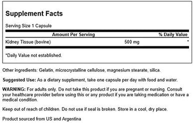 Swanson Kidney Glandular 500 mg 60 Caps 2 Pack