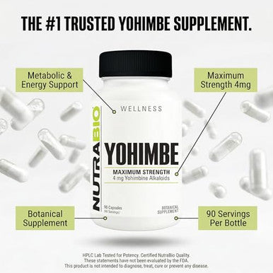 Nutrabio Yohimbe Bark Extract Supplement For Men And Women 4Mg 90 Vegetable Capsules