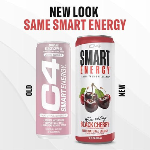 C4 Smart Energy Drink Ã¢â‚¬â€œ Boost Focus and Energy with Zero Sugar, Natural Energy, and Nootropics - 200mg Caffeine - Black Cherry (12oz Pack of 12)