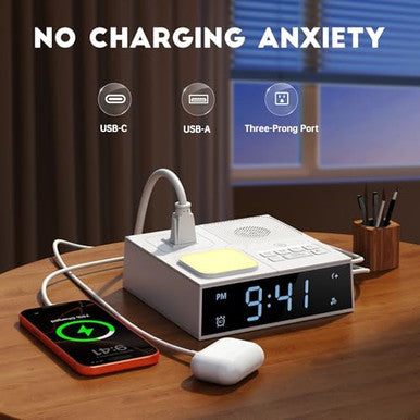 Gannyfer White Noise Sound Machine With Dual Alarm Clock - Soft Night Light 41 Non Looping Sounds Usb Port Charger 3 Timers Memory Function 31 Adjustable Volume Sleep Sound Machine For Adult & Home Bedroom