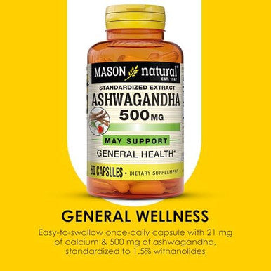 Mason Natural Ashwagandha 500 Mg Adaptogen For Stress & Energy Support Herbal Supplement 60 Day Supply