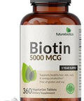 Futurebiotics Biotin 5000 Mcg Supports Healthy Hair Skin Nails & Energy Production Nongmo 360 Vegetarian Tablets (1 Year Supply)