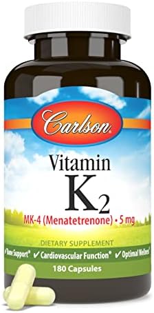 Carlson Vitamin K2 MK4 (Menatetrenone) 5 mg Vitamin K Supplement Bone Support K2 Vitamin SoyFree Vitamin K2 180 Capsules