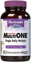 Bluebonnet Nutrition Multi One (Iron ) Vegetable Capsules Complete Full Spectrum Multiple B Vitamins General Health Gluten Milk Kosher 120 Count