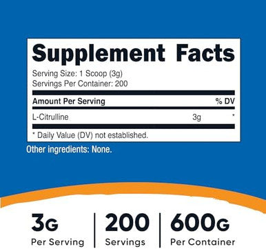 Nutricost Pure Lcitrulline (Base) Powder (600 Grams) (2 Bottles)