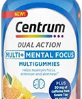 Centrum Multigummies Multi+ Dual Action Mental Focus Adult Multivitamin With Caffeine From Green Tea, Supports Mental Focus, Attention And Alertness, Lemon/Orange Flavors - 90 Count