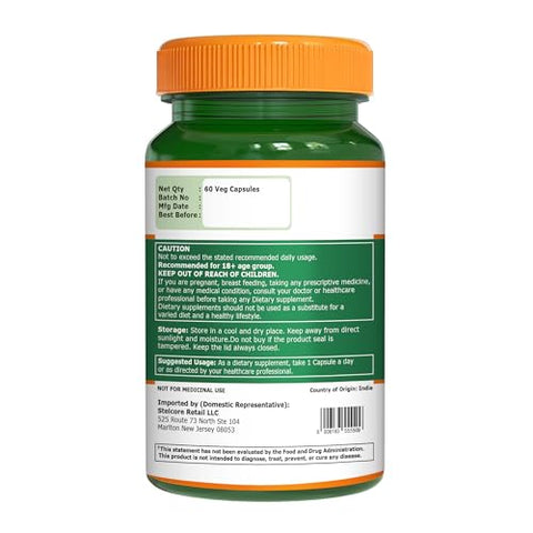 Pure Nutrition Kidney Support Supplement 500Mg 60 Veg Capsules With Punarnava Gokhru Turmeric & Rosehip Extracts Herbal Daily Detox Support Plant-Based Formula