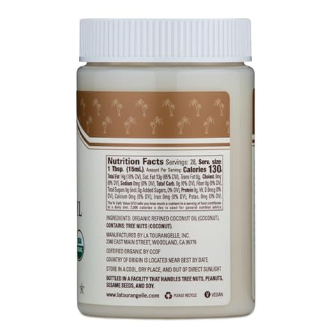 La Tourangelle, Organic Coconut Oil, Refined, For Cooking, Baking, Hair, and Skin Care, Expeller Pressed, 14 fl oz (Pack of 2)