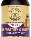 Honey Gardens Elderberry Syrup For Kids With Honey Kids Elderberry Syrup 6.4 Mg Of Elderberry Honey Syrup With Organic Raw Honey Organic Ecea Purpurea And Elderflower 24 Servings 4 Fl. Oz.