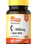Sundance Vitamin C 1000mg with Rose Hips 60 Coated Caplets Timed Release Vegetarian NonGMO and Gluten Free Supplement