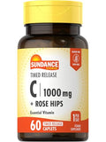 Sundance Vitamin C 1000mg with Rose Hips 60 Coated Caplets Timed Release Vegetarian NonGMO and Gluten Free Supplement