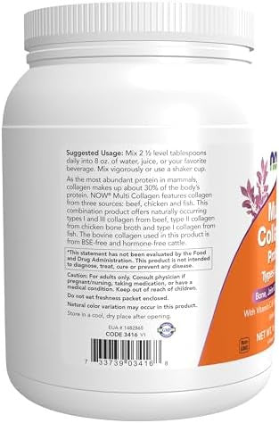 Now Foods Supplements Multi Collagen Protein Types I Ii & Iii Powder Bone Joint And Skin Health 16 Oz (454 G)