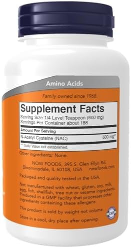 Now Supplements Nac (Nacetyl Cysteine) 600 Mg Pure Powder Radical Protection Cellular Health Immune System Function 4Ounce (113 G)