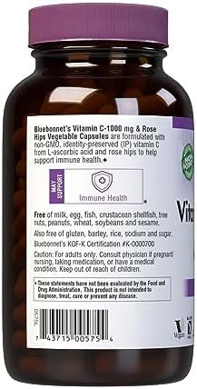 Bluebonnet Vitamin C 1000 Mg Plus Rosehips Vegetable Capsules 180 Count (743715005754)