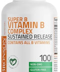 Bronson Super B Vitamin B Complex Sustained Slow Release (Vitamin B1, B2, B3, B6, B9 - Folic Acid, B12) Contains All B Vitamins 60 Tablets