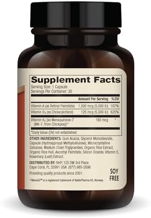 Dr. Mercola Vitamins ADK 30 Servings (30 Capsules) Dietary Supplement 5000 IU Vitamin A and Vitamin D3 180 mcg Vitamin K2 Supports Immune Health Non GMO