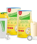 Almased Meal Shakes For Weight Loss Protein Powder Starter Kit (Almond Vanilla Flavor 2 Cans Of 17.6 Oz + Shaker Bottle + Scoop)