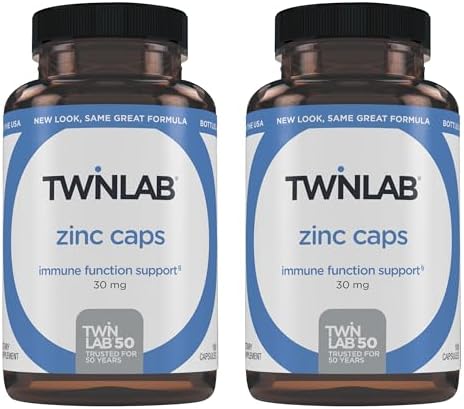 Twinlab Zinc Caps Immune Support Supplement Zinc Picolinate and Gluconate Supplement for Immune Defense Healthy Skin DNA Synthesis Metabolism and Growth 30mg 100 Caps 2 Pack