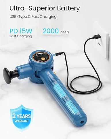Napre Massage Gun With Extension Handle And 3 Adjustable AnglesDeep Tissue Back Massage For Neck/Shoulders/Waist/Body Pain ReliefHandheld Percussion Muscle Massager With CaseBlue