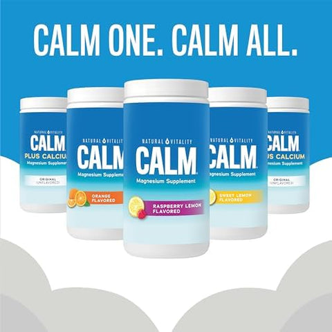 Natural Vitality CALM Magnesium Supplement Drink Mix Plus Calcium AntiStress Drink Mix Powder With Calcium Vegetarian and NonGMO Raspberry Lemon 8 oz