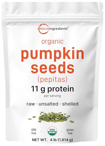 Organic Pumpkin Seeds, 4lbs | Raw, Unsalted, & Shelled ÃƒÂ¢Ã¢â€šÂ¬Ã¢â‚¬Å“ Whole Pepitas | Pumpkin Seeds to Eat | Great for Baking, Smoothies, & Salad Toppings | Natural Source of Essential Fatty Acids, Protein, & Iron