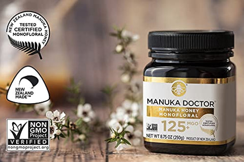 MANUKA DOCTOR - Manuka Honey MGO 80+ Multifloral & MGO 125+ Monofloral Value Bundle, 100% Pure New Zealand Honey. Certified. Guaranteed. RAW. Non-GMO, 2 x 8.75oz Pots