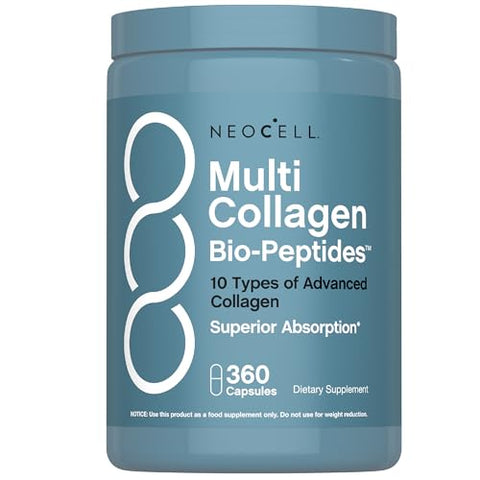 Neocell Multi Collagen Peptides Capsules 360 Pills 10 Types Of Advanced Bio-Peptides Superior Absorption Grass Fed Complex Supplement For Women And Men