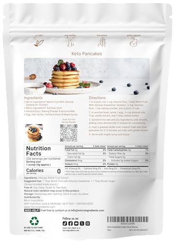 Micro Ingredients Golden Monk Fruit Sweetener Allulose, 2 lbs | No Erythritol, No Aftertaste, 1:1 Brown Sugar Substitute | Zero Calorie, Great for Drinks, Coffee, Tea, Cookies | Keto, Vegan, Non-GMO
