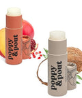 Poppy & Pout Jumbo Lip Balm 2 Pack, All Natural Lip Balms & Moisturizers, Hydrates With Beeswax, Vitamin E, Organic Coconut, Island Coconut & Pomegranate Peach