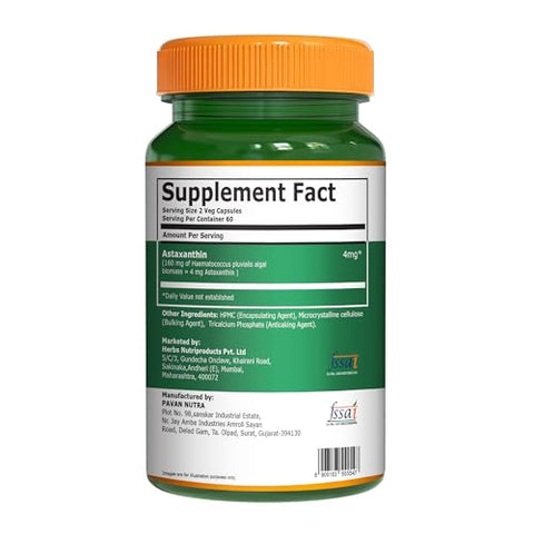 Pure Nutrition Natural Astaxanthin 4 Mg 120 Capsules Haematococcus Pluvialis Algal Biomass Supports Overall Health And Daily Wellness Plant-Based Formula For Men & Women