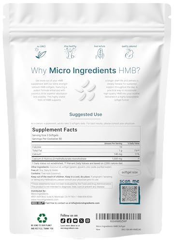 Micro Ingredients Hmb 1000Mg 240 Softgels With Coconut Oil Highly Bioavailable Hmb Supplements For Men & Women Calcium Beta-Hydroxy Beta-Methylbutyrate Supports Lean Muscle Mass & Muscle Recovery