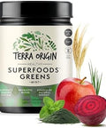 Terra Origin Superfoods Greens Blend Organic Vegetable Supplement With Tumeric Milk Thistle Green Tea Chlorella Nongmo Gluten Vegan Coffee 30 Servings