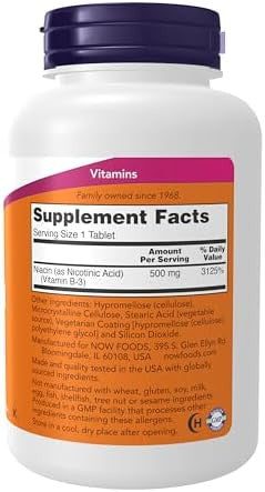 Now Foods Supplements Niacin (Vitamin B3) 500 Mg Sustained Release Nutritional Health 250 Tablets