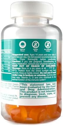 Immunity Gummy - Dietary Supplement With Vitamins For Adults & Teens - Chewable Multivitamin Booster Gummies With Zinc, Vitamin C And D - Naturally Flavored & Gluten - 60 Gummies (7.4 Oz)