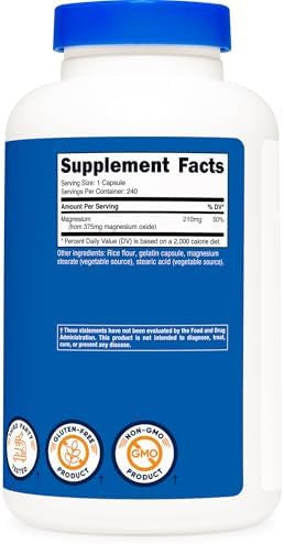 Nutricost Magnesium Oxide 375Mg 240 Capsules 210Mg Of Magnesium Nongmo Gluten