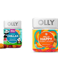 Olly Kids Chillax Magnesium Gummies Plus L-Theanine Lemon Balm & Hello Happy Gummy Worms Mood Balance Support Vitamin D Saffron Adult Chewable Supplement Tropical Zing 60 Count