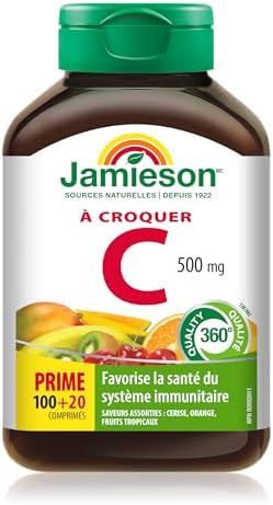 Jamieson Laboratories Vitamin C Chewable 500Mg Mixed 3 Flavours 120 Count