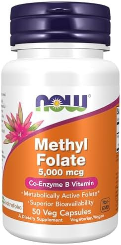 Now Foods Supplements Methyl Folate 5000 Mcg Superior Bioavailability 50 Veg Capsules
