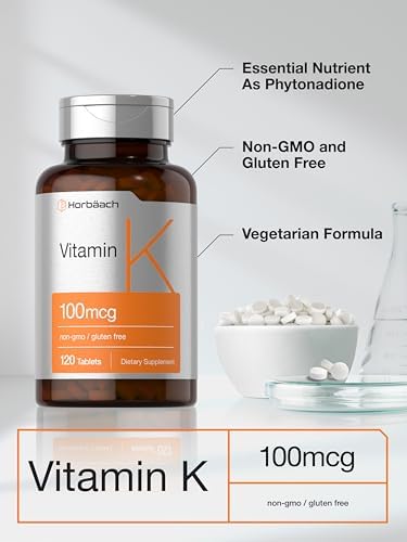 Horbaach Vitamin K Supplement 100mcg 120 Tablets Vegetarian NonGMO and Gluten Free Supplement