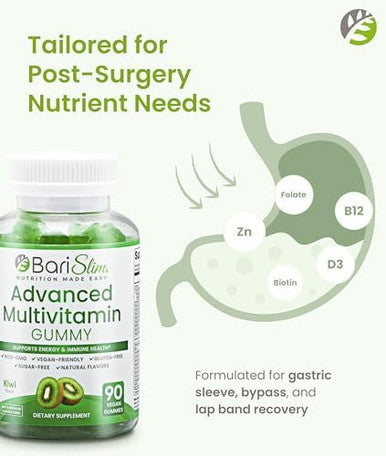 Barislim Advanced Bariatric Multivitamin Gummies - Specially Formulated Bariatric Vitamins For Patients After Weight Loss Surgery - Supports Energy & Immune Health Kiwi (90 Vegan Gummies)