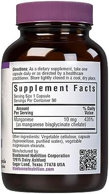 Bluebonnet Nutrition Albion Chelated Manganese Amino Acid Chelate Soy Dairy & Gluten Nongmo Kosher Vegan 90 Count