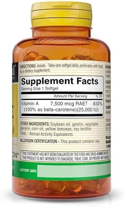 Mason Natural Vitamin A Beta Carotene 25000 Iu Supports Healthy Vision Cell Function & Immune Function 100 Softgels