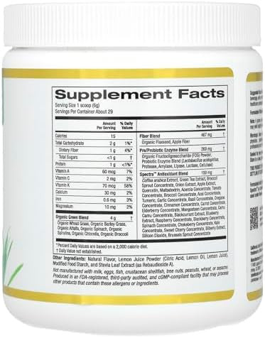 California Gold Nutrition Supergreens Antioxidant Greens Fiber & Probiotics Strawberry Lemonade 6.03 Oz (171 G)
