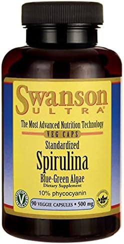 Swanson Std Spirulina Blue-Green Algae 10% Phycocyanin 500 Milligrams 90 Veg Capsules