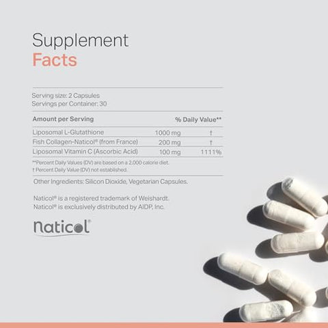 Anew Vita Liposomal Glutathione Complex With Marine Collagen Liposomal Vitamin C - Skin Care Supplement - Enhanced Absorption For Radiant Skin Detox & Antioxidant Support 60 Veggie Capsules