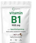 Micro Ingredients Vitamin B1 Thiamine 500Mg With Benfotiamine & Mct Oil 240 Softgels Highly Bioavailable Thiamine Supplement For Energy & Nervous System Support Non-Gmo Soy Free