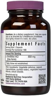 Bluebonnet Nutrition Lornithine 500Mg Form Amino Acid For Healthy Protein Metabolism Soy Gluten Nongmo Kosher Vegan 100 Vegetable Capsules 100 Servings